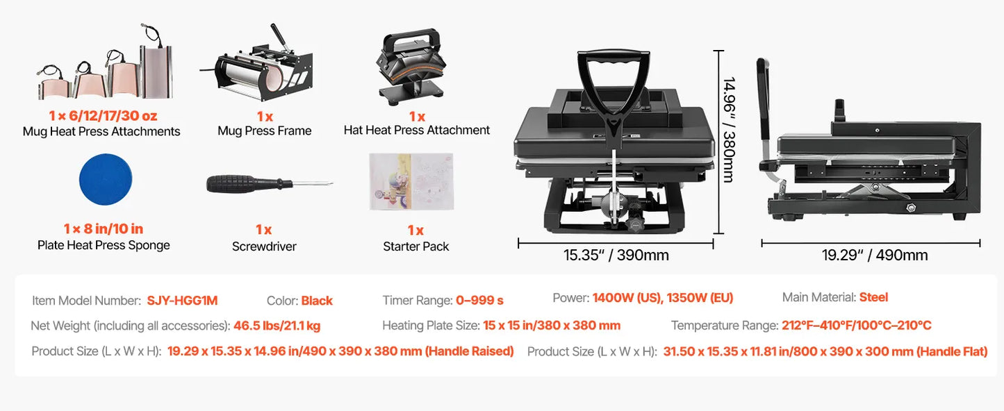 8-in-1 Hittepers – 38 × 38 cm | Professionele Transferpers